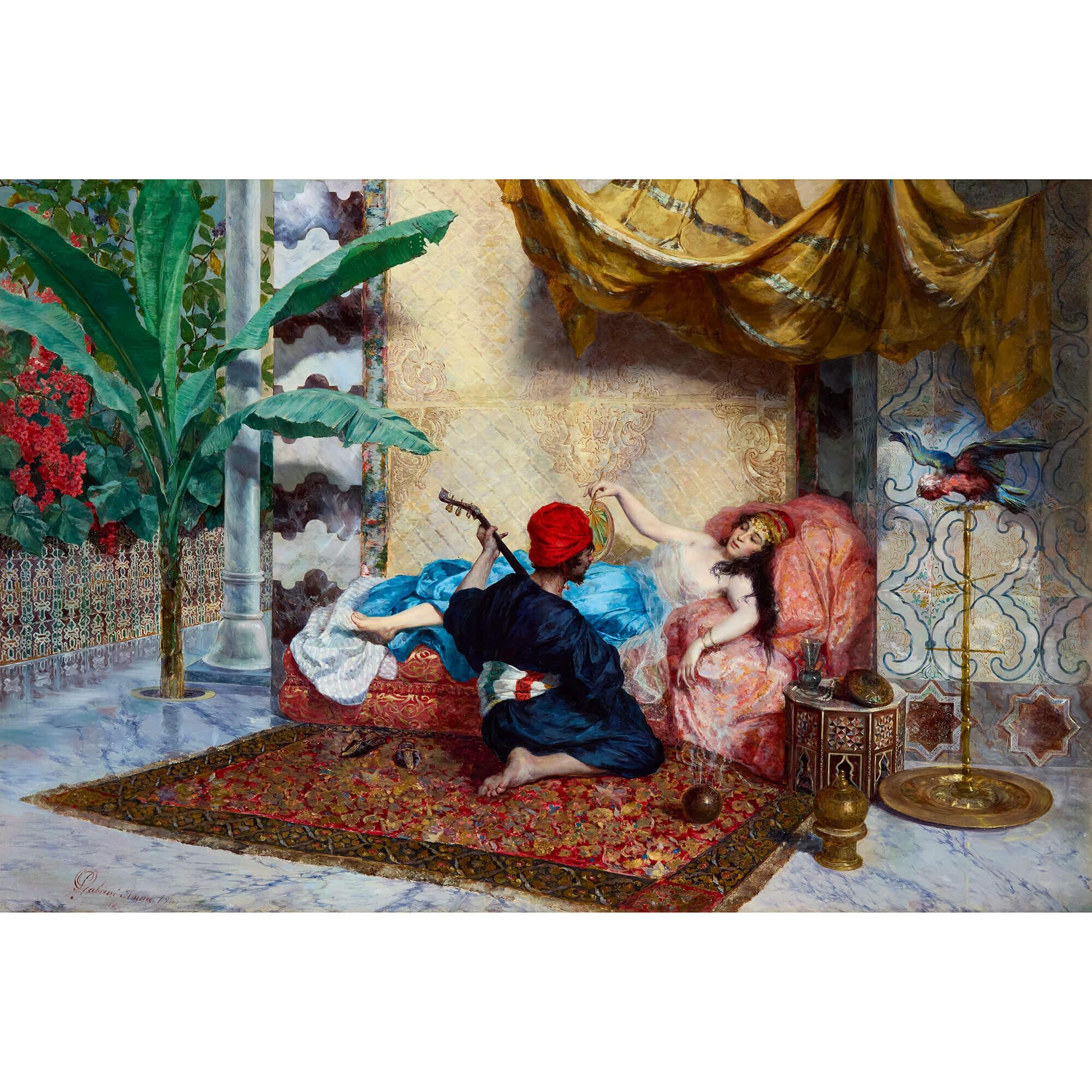 Großes antikes italienisches figuratives orientalistisches Ölgemälde Pietro Gabrini im Angebot 1