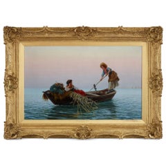 Large Italian Oil Painting by Gabrini Entitled ‘On the Lagoons, Venice’