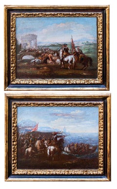 Antique Two battle scenes painted by Pietro Graziani