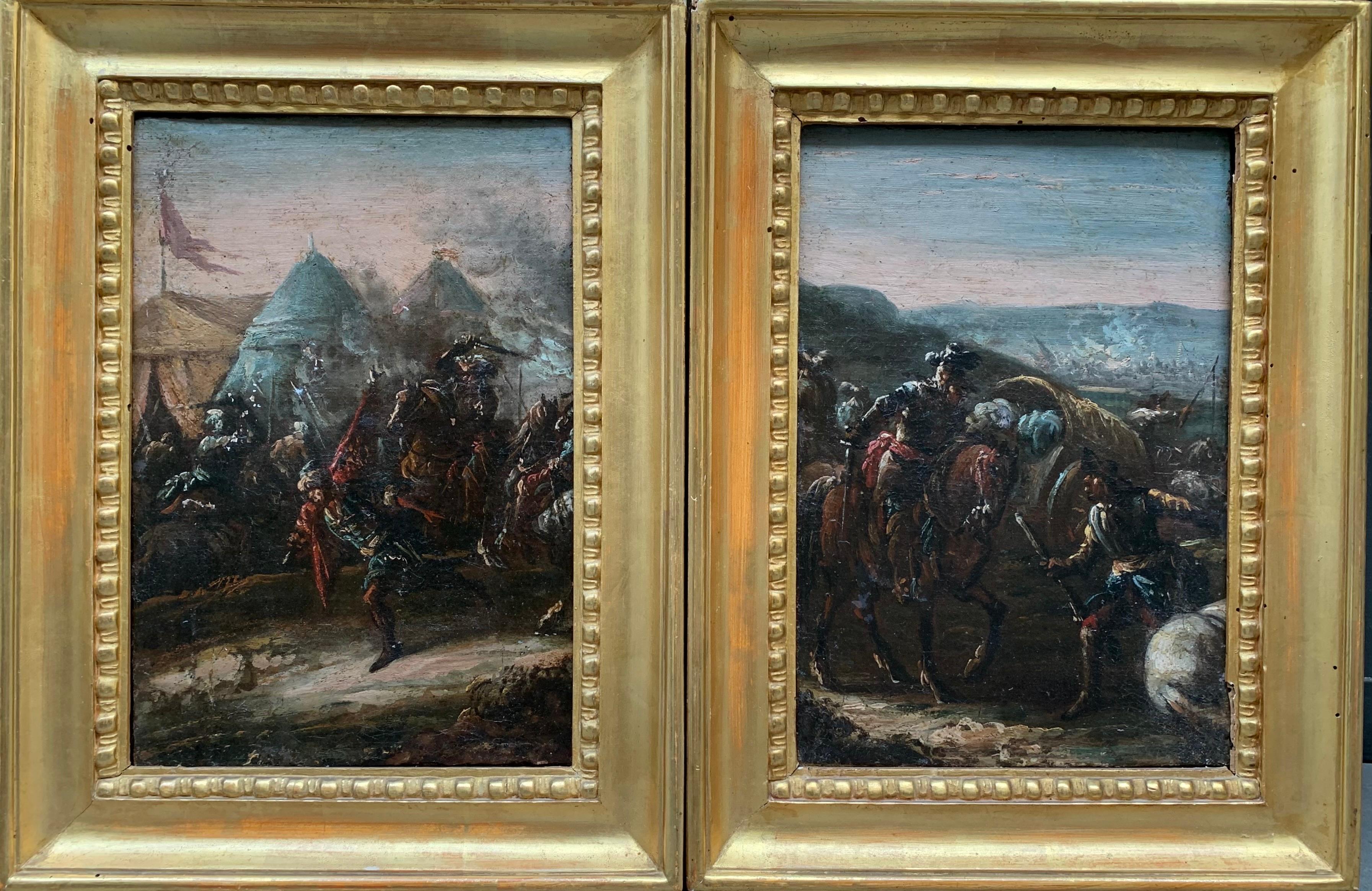 Military Camp Scene and Battle. Pietro Graziani (17th/18th century), entourage