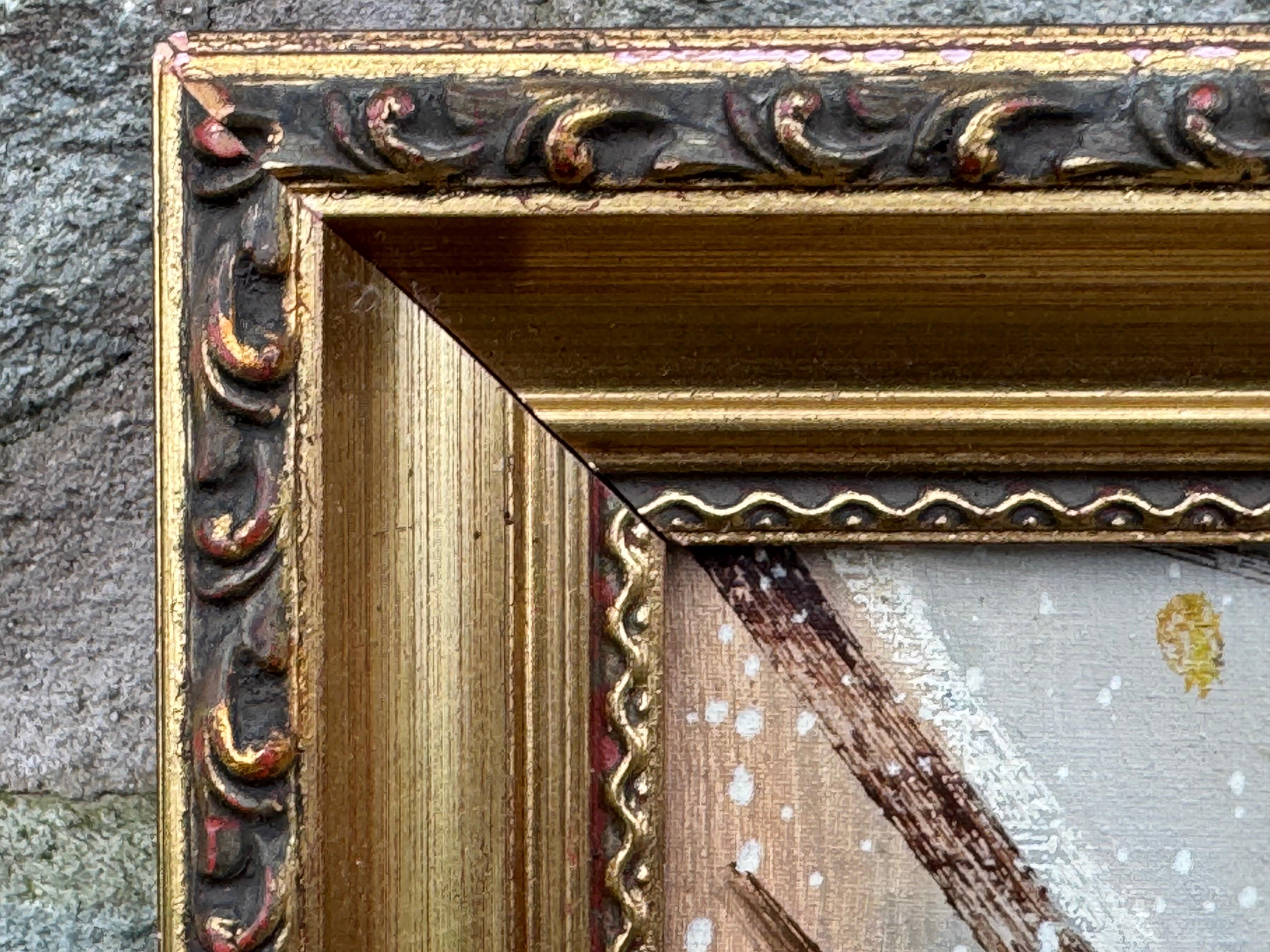 Pariser Straße im Schnee mit Figuren - Vintage Ölgemälde von italienischem Künstler im Angebot 13