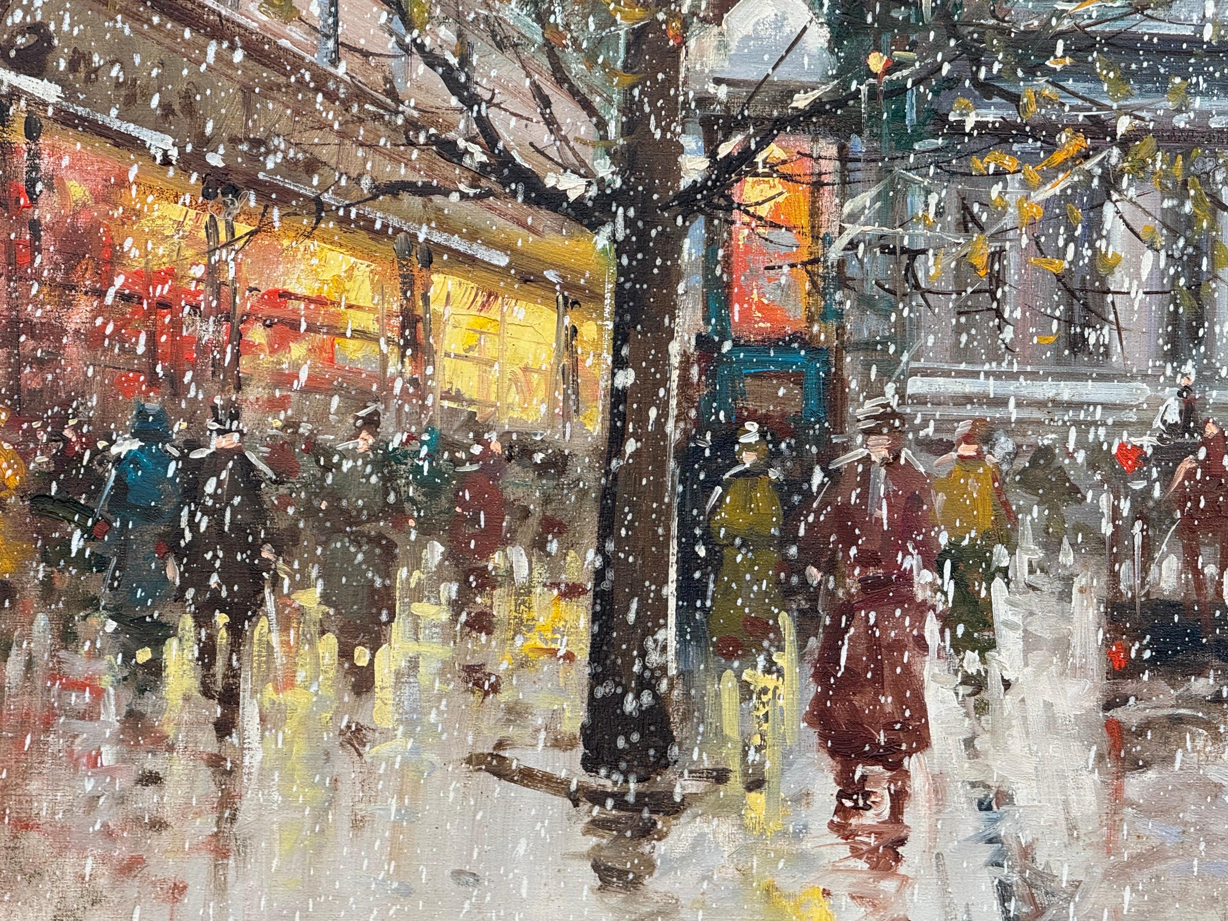 Pariser Straße im Schnee mit Figuren - Vintage Ölgemälde des italienischen Künstlers, Pietro Griffo (1934 - 1995). Original - Signiert

Kunst misst 30 x 24 Zoll
Rahmen misst 34 x 28 Zoll

Pariser Straße im Schnee mit Figuren
Original Vintage By