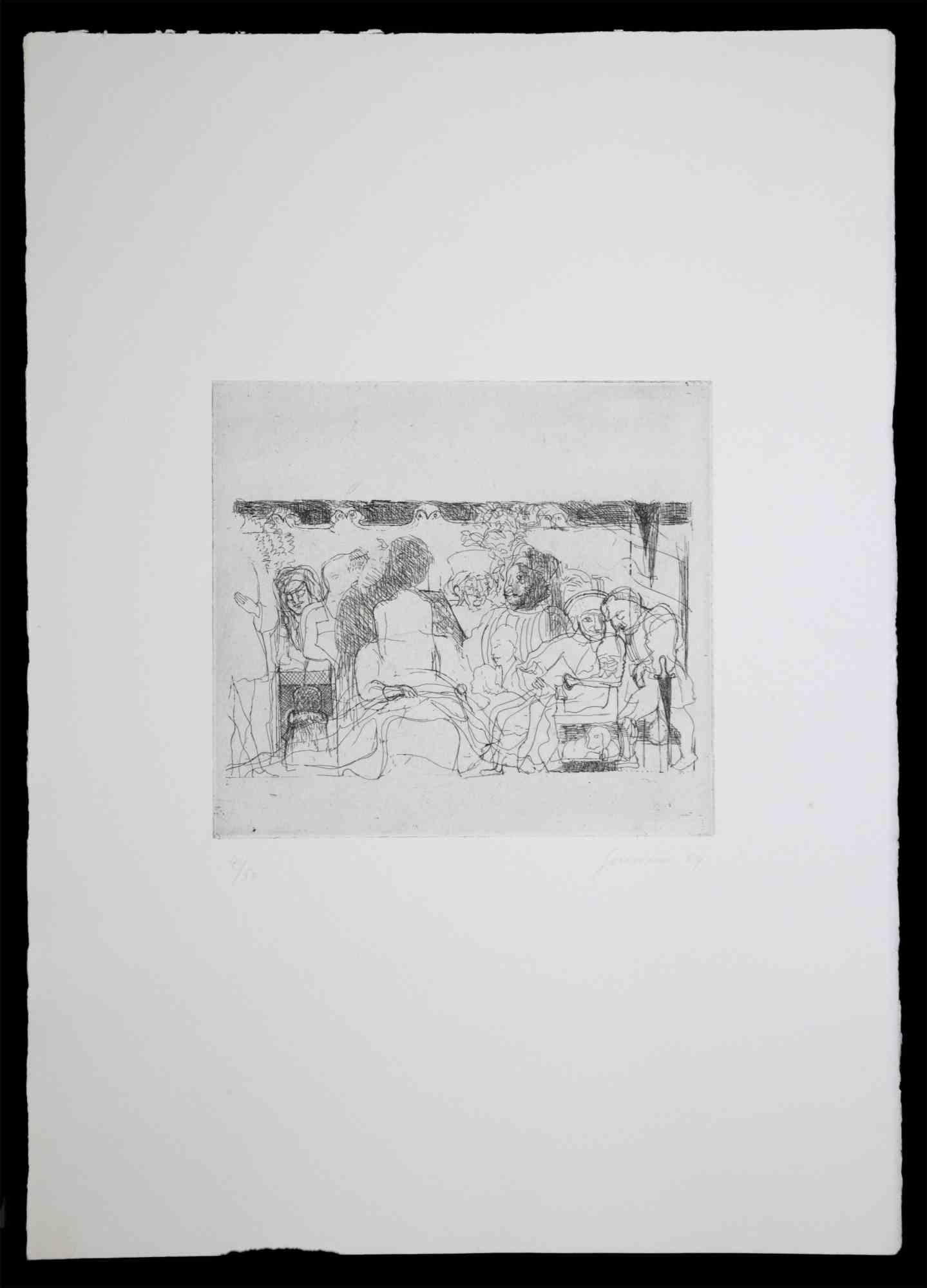 Composition - Eau-forte et pointe sèche originales de Pietro Guccione - 1964