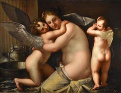Venus Eros Anteros Liberi Paint 17th Century Oil on canvas old master Venice
