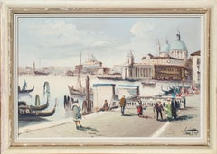 Vintage Venetian Canal Painting by Pietro Lietti