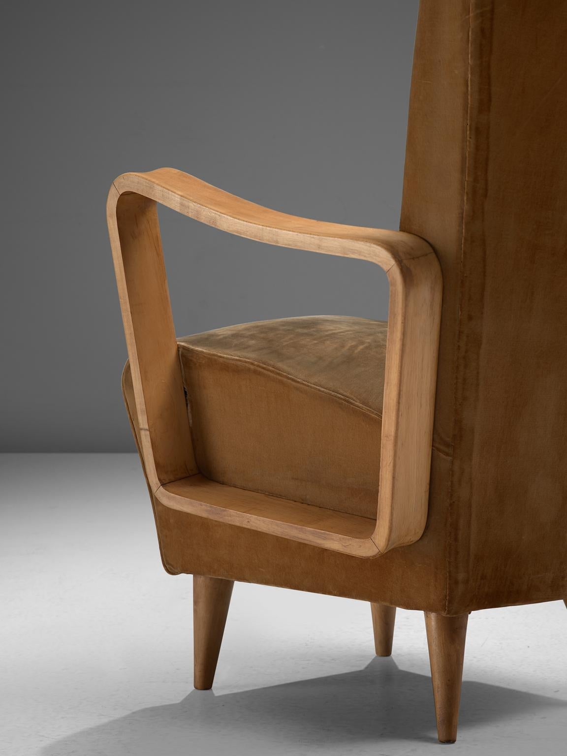 Mid-Century Modern Pietro Lingeri Pair of High Back Lounge Chairs in Velvet Upholstery