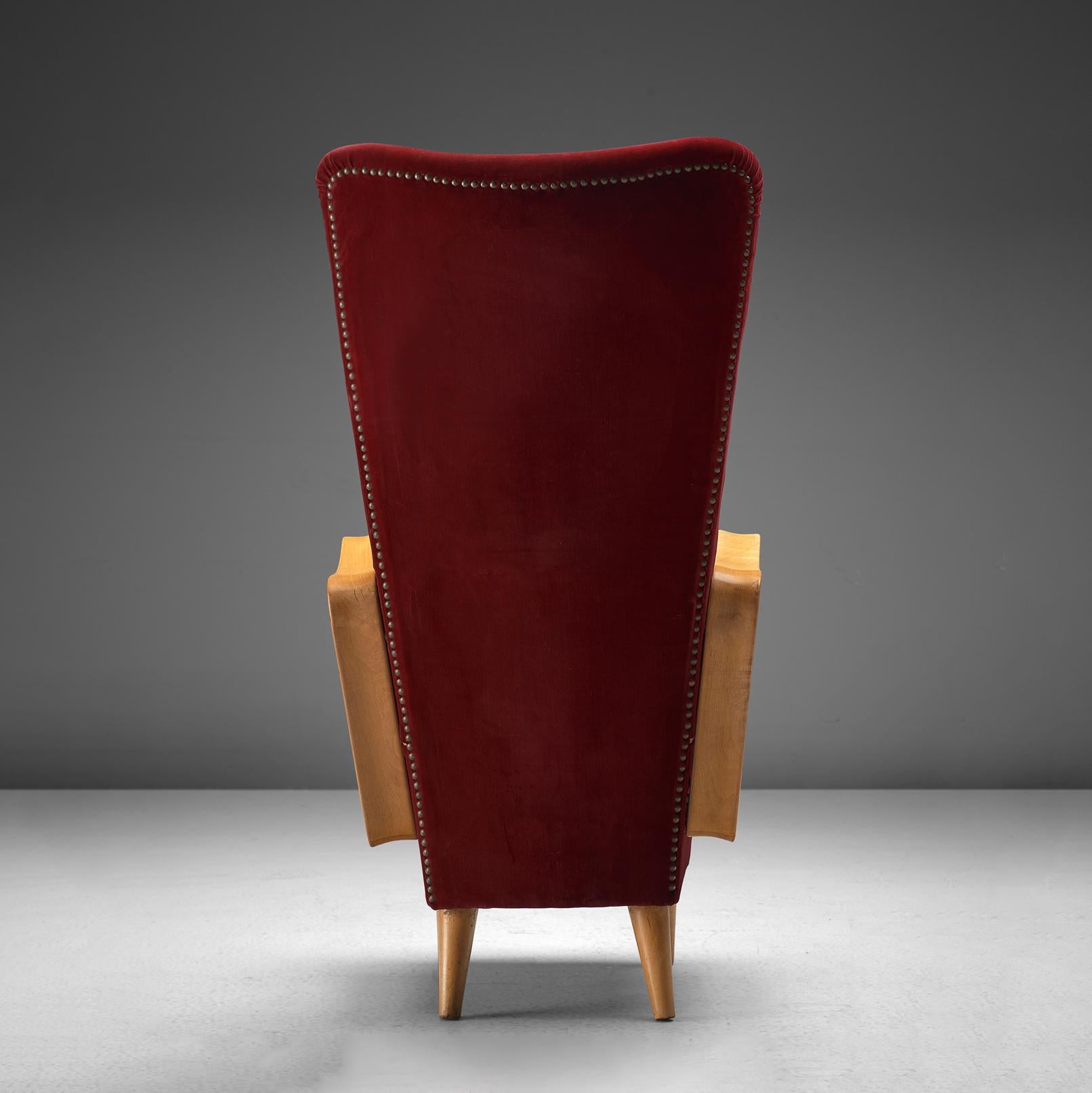 Beech Pietro Lingeri Pair of High Back Lounge Chairs in Velvet Upholstery