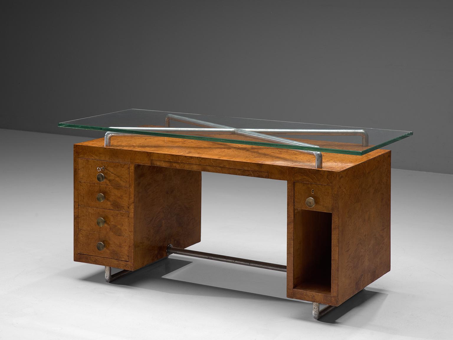 Italian Pietro Lingeri Briar Root Veneered Desk, circa 1930