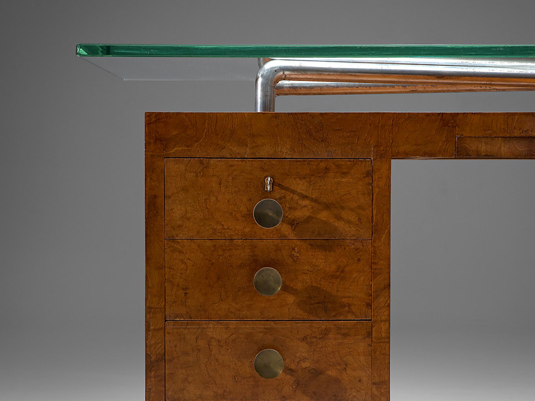 Metal Pietro Lingeri Desk in Briar Root Veneer  For Sale