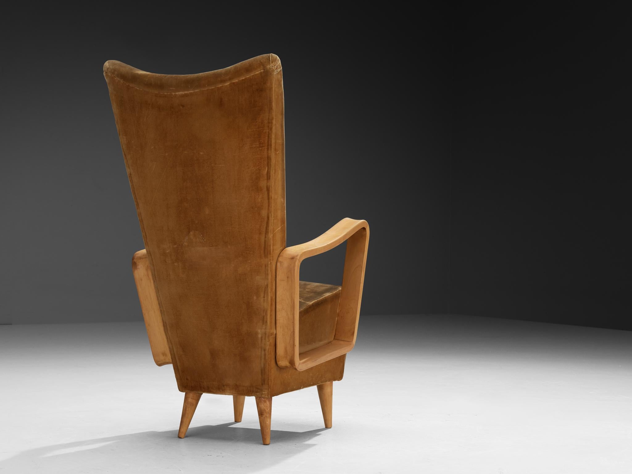 Mid-Century Modern Pietro Lingeri High Back Lounge Chair in Velvet Upholstery