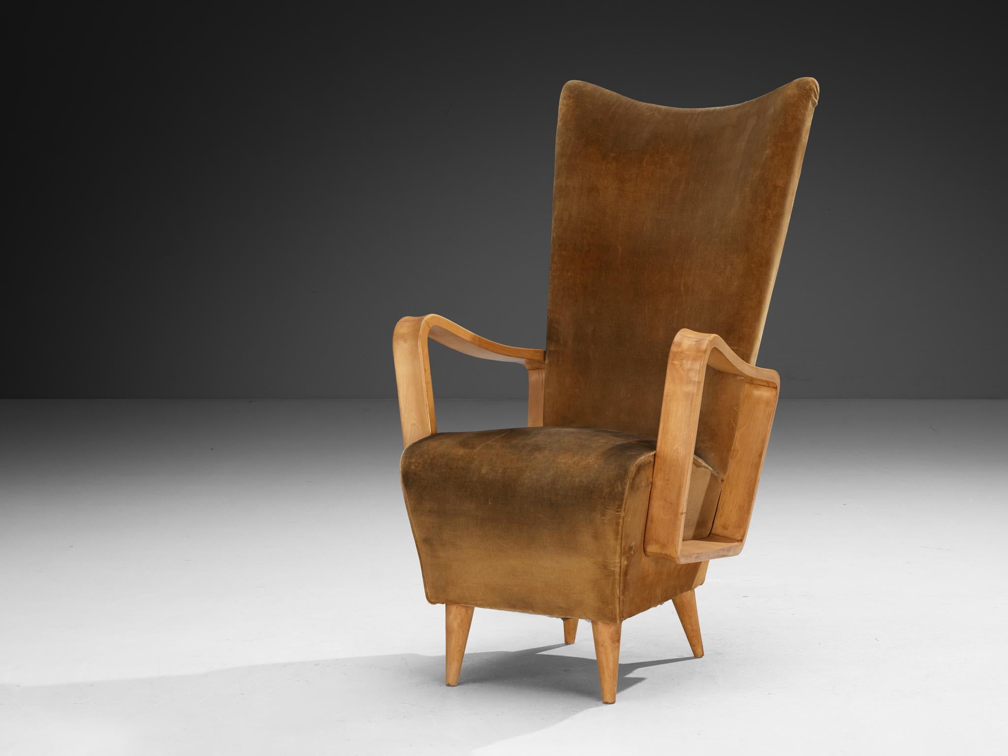 Mid-20th Century Pietro Lingeri High Back Lounge Chair in Velvet Upholstery
