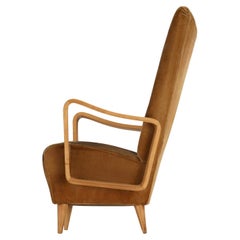Pietro Lingeri High Back Lounge Chair in Velvet Upholstery