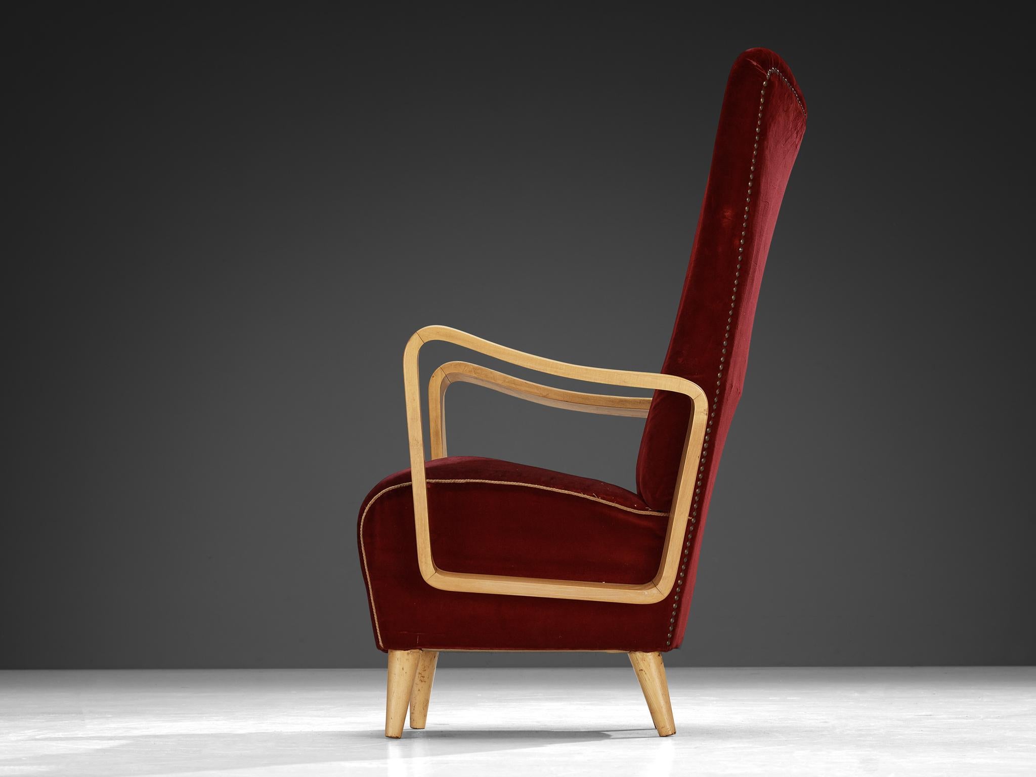 Mid-Century Modern Pietro Lingeri Pair of High Back Lounge Chairs in Velvet Upholstery