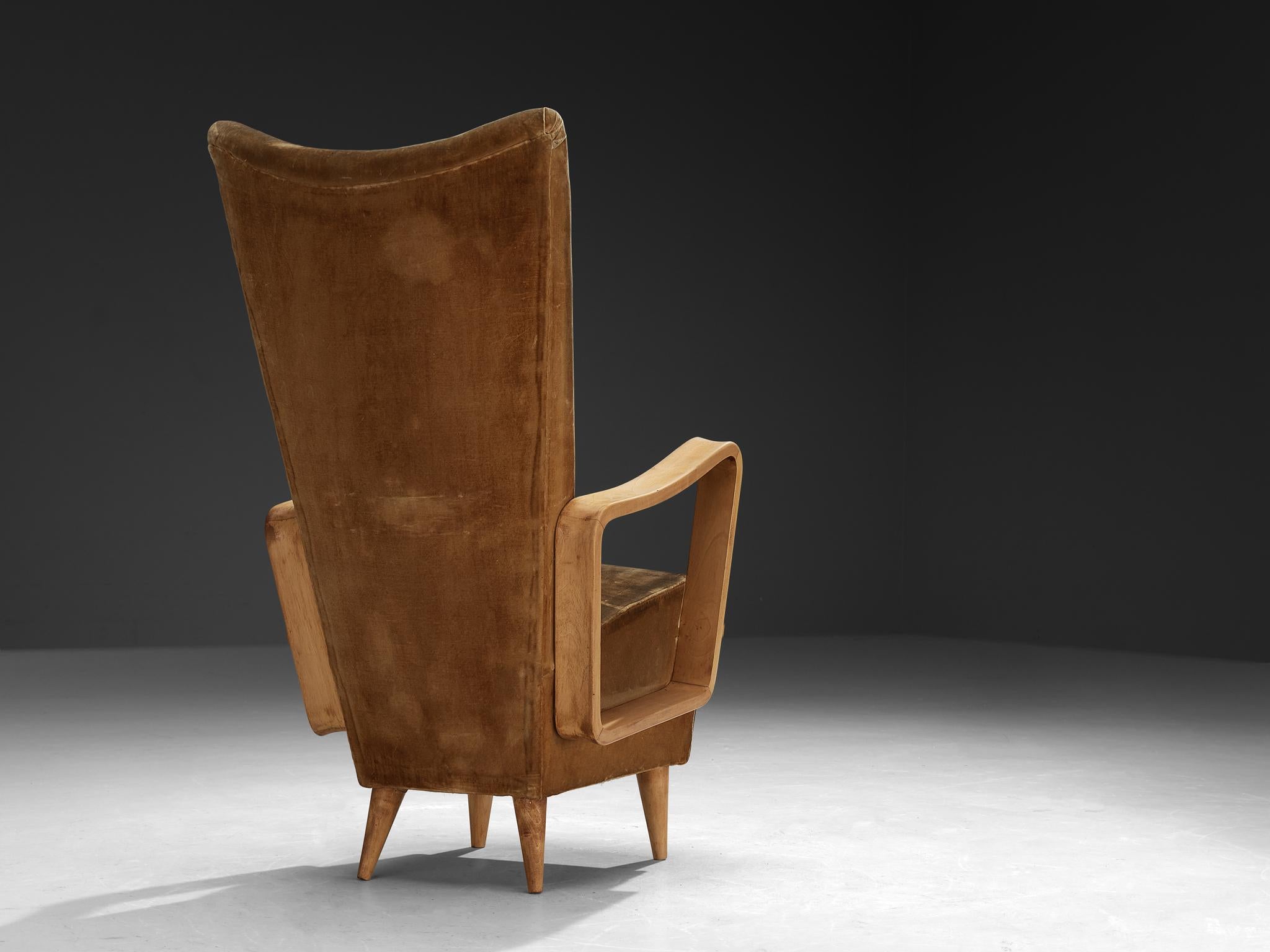 Mid-20th Century Pietro Lingeri Pair of High Back Lounge Chairs in Velvet Upholstery