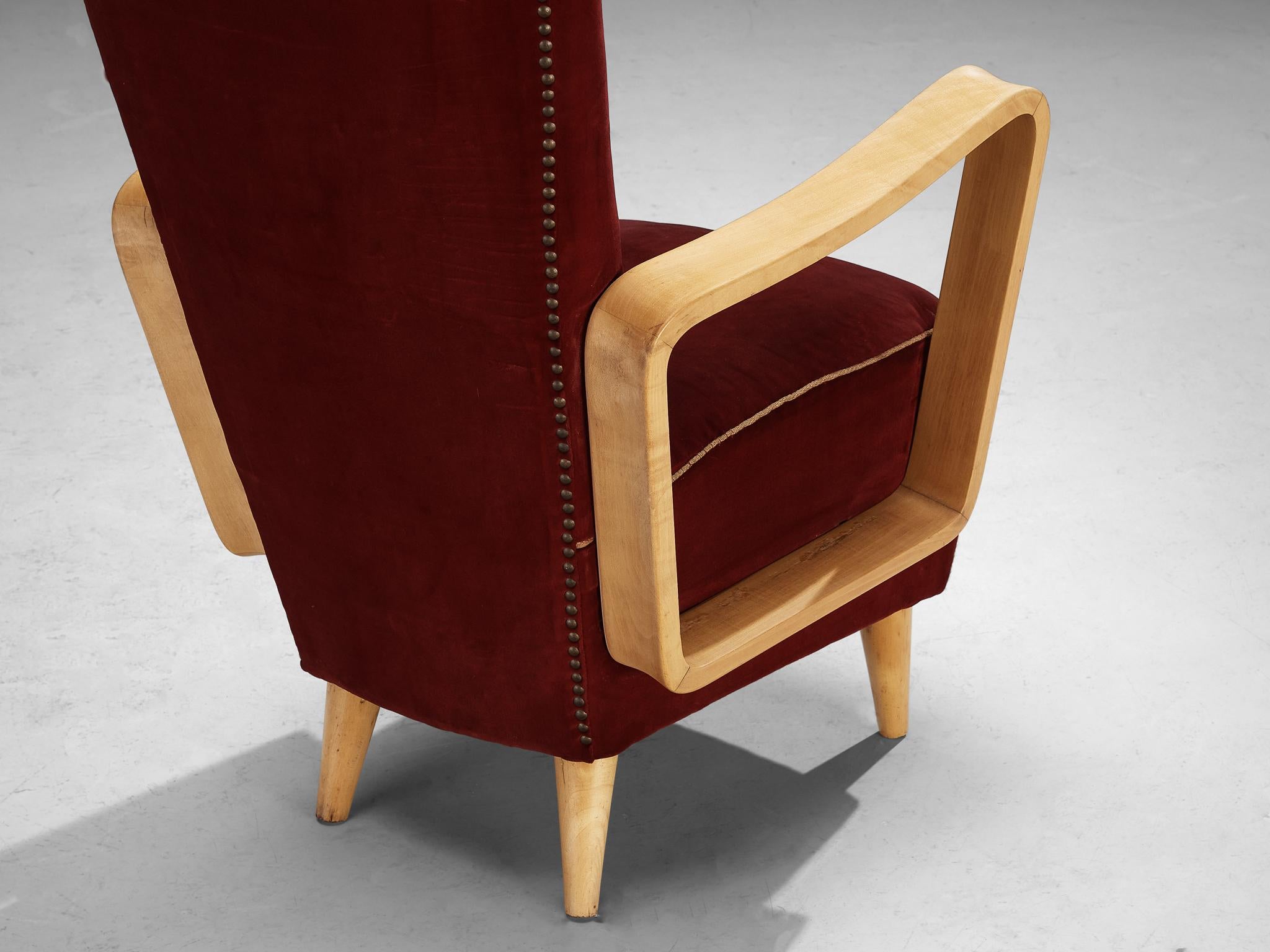 Pietro Lingeri Pair of High Back Lounge Chairs in Velvet Upholstery 1