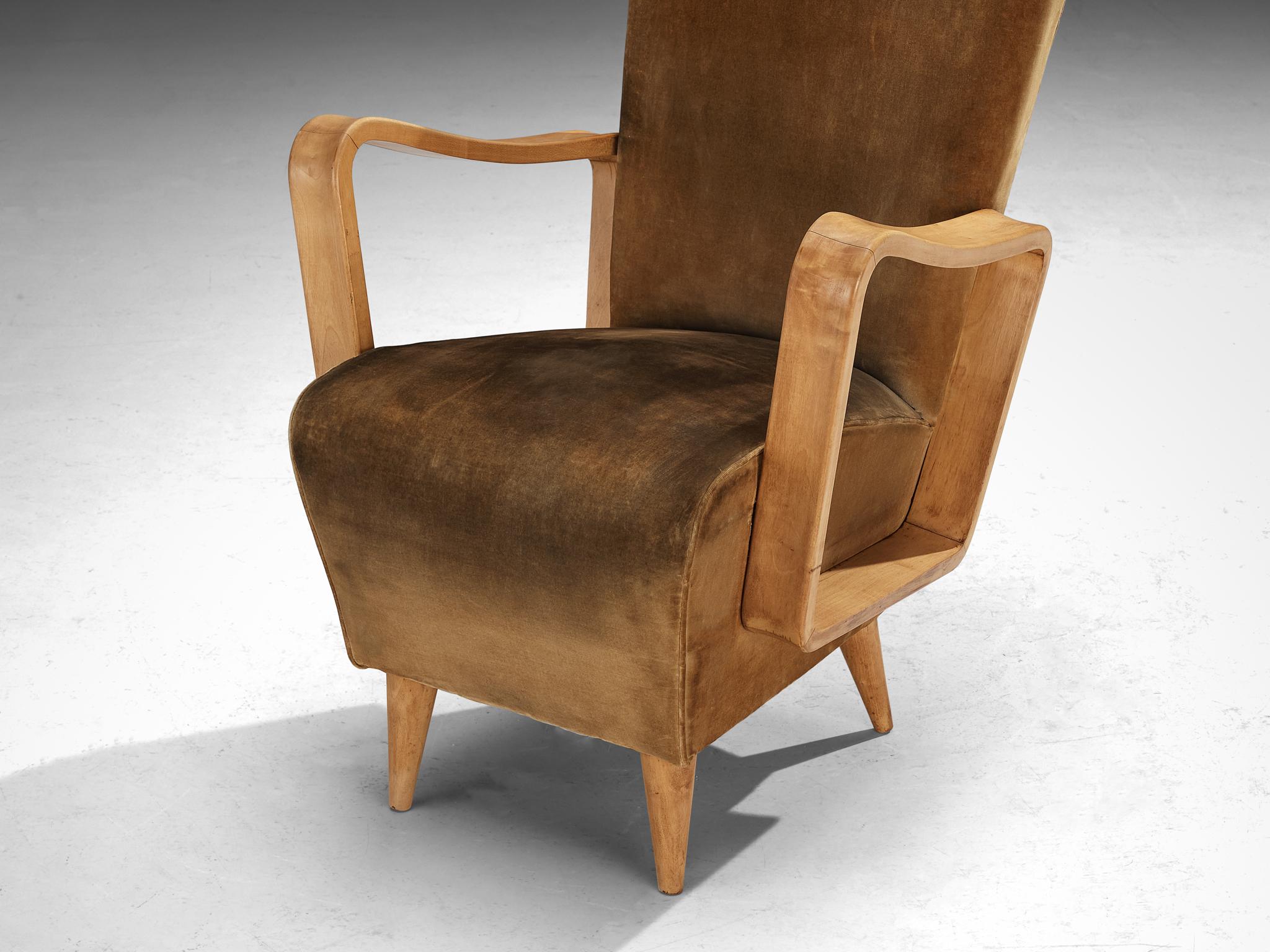 Pietro Lingeri Pair of High Back Lounge Chairs in Velvet Upholstery 2