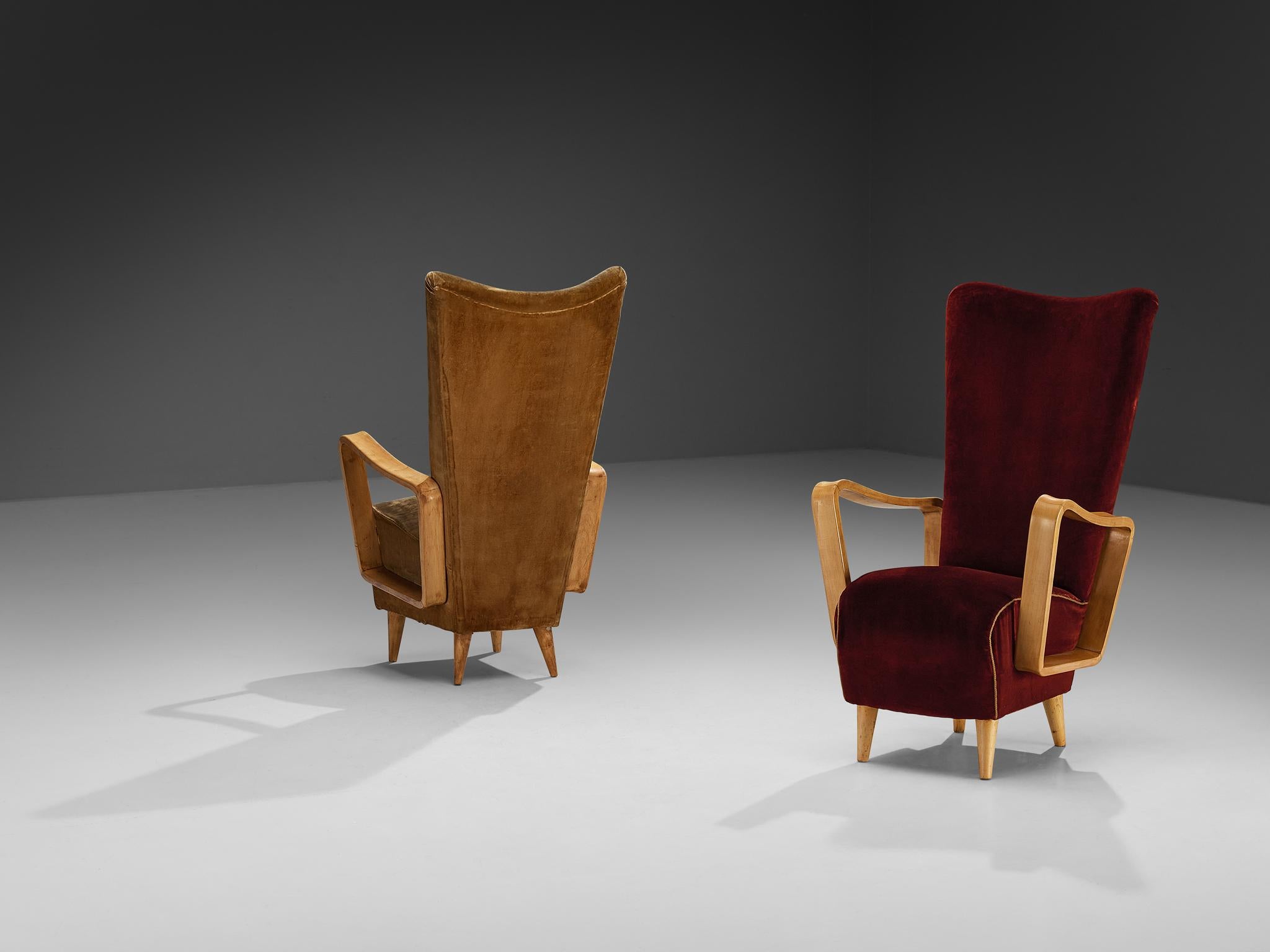 Pietro Lingeri Pair of High Back Lounge Chairs in Velvet Upholstery 3