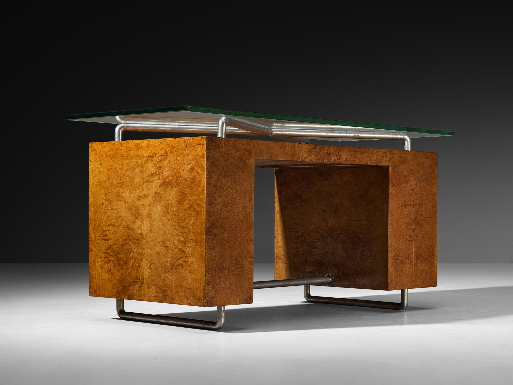 Métal Bureau rationaliste Pietro Lingeri des années 1930 en placage de racine de bruyère en vente