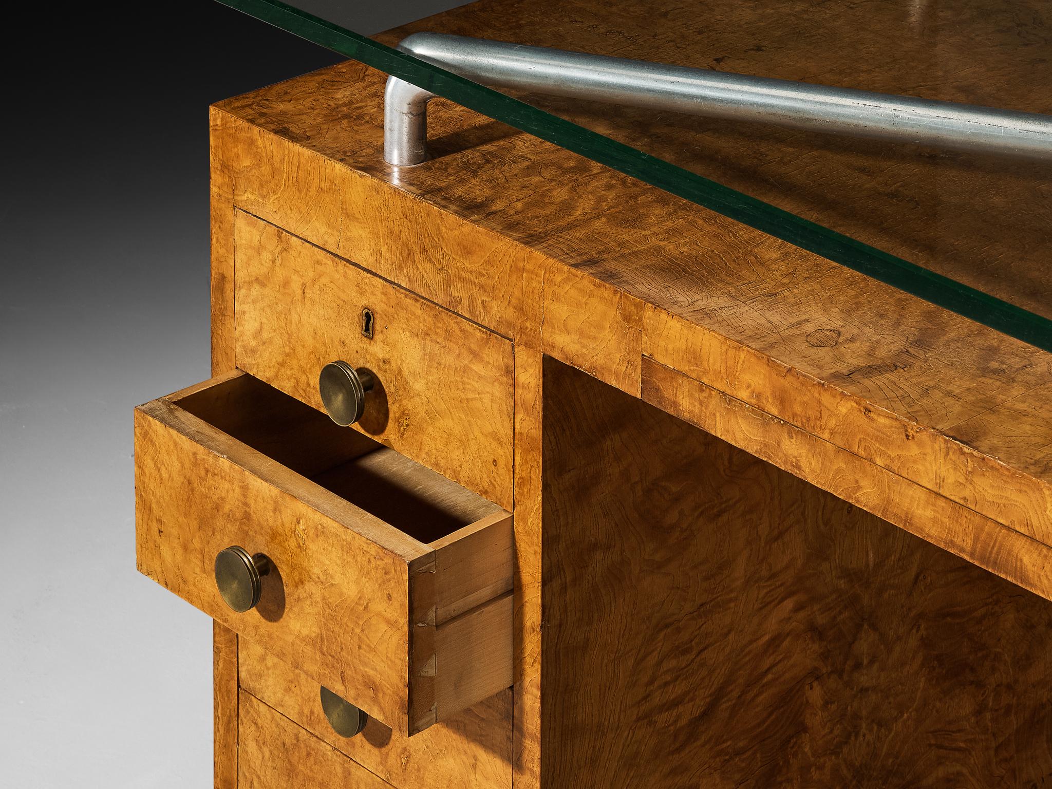 Métal Bureau rationaliste Pietro Lingeri des années 1930 en placage de racine de bruyère en vente