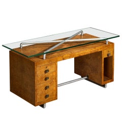Bureau rationaliste Pietro Lingeri des années 1930 en placage de racine de bruyère