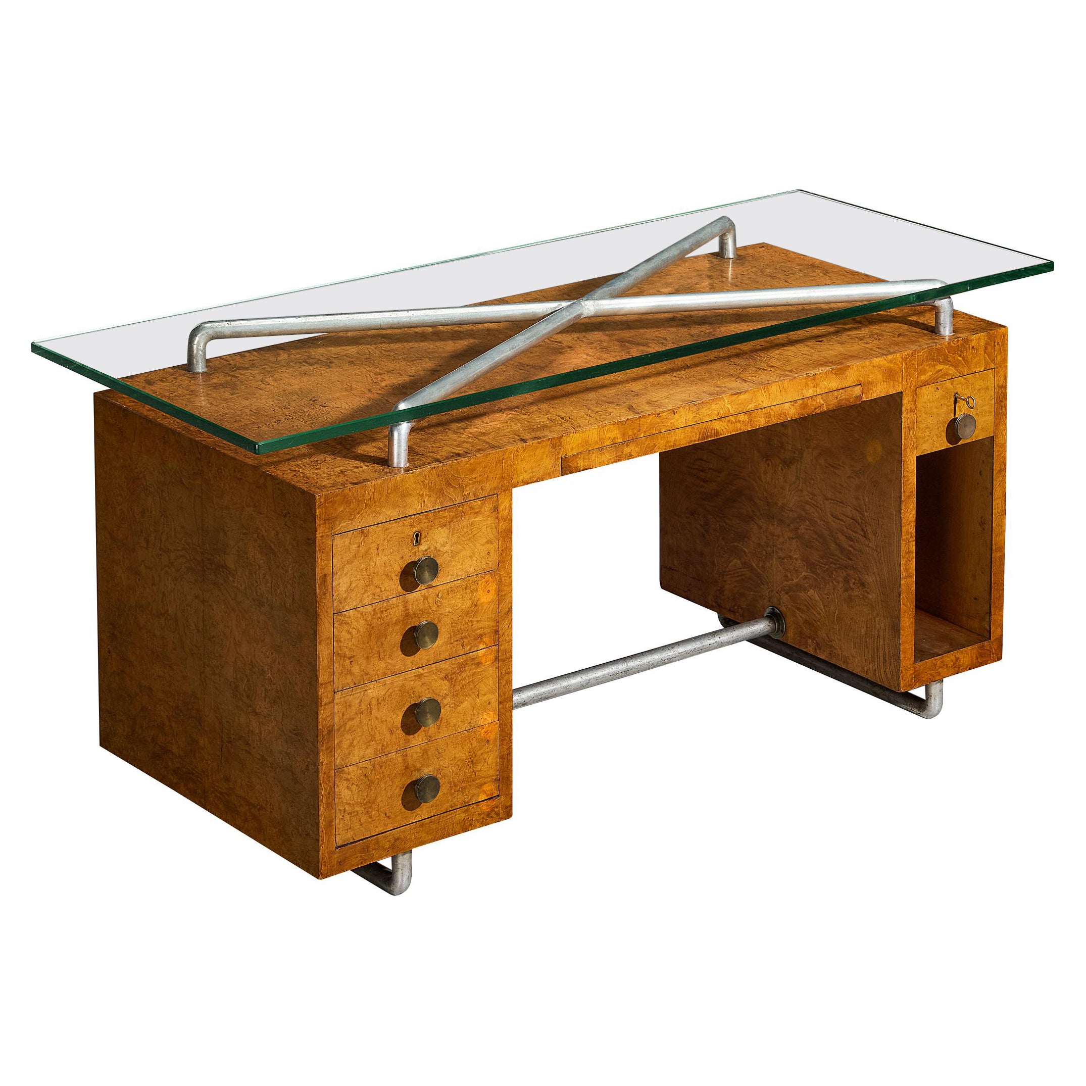 Bureau rationaliste Pietro Lingeri des années 1930 en placage de racine de bruyère en vente