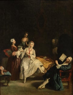 L'éveil de la dame Longhi Paint 18e siècle Huile sur toile Vieux maître Italie