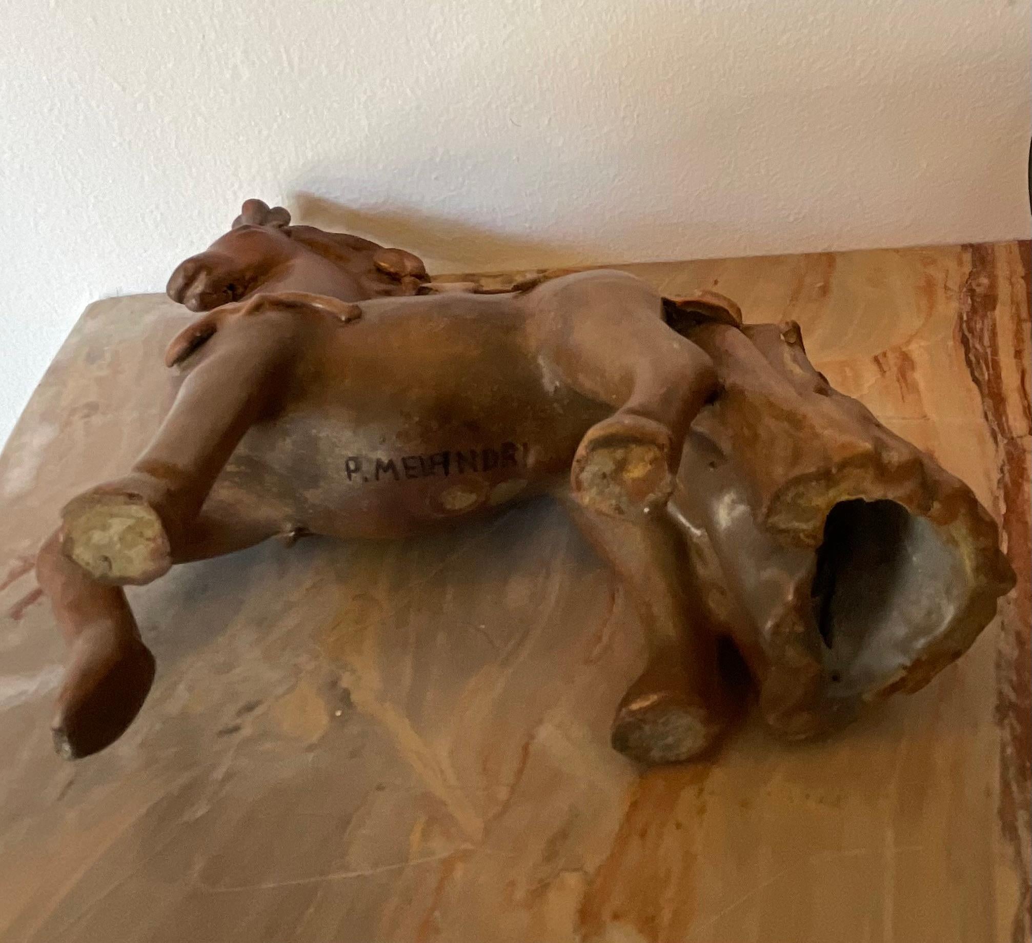 PIETRO MELANDRI - Cavallino in ceramica foglie in rilievo smaltate - ITALIA 1960 en venta 3