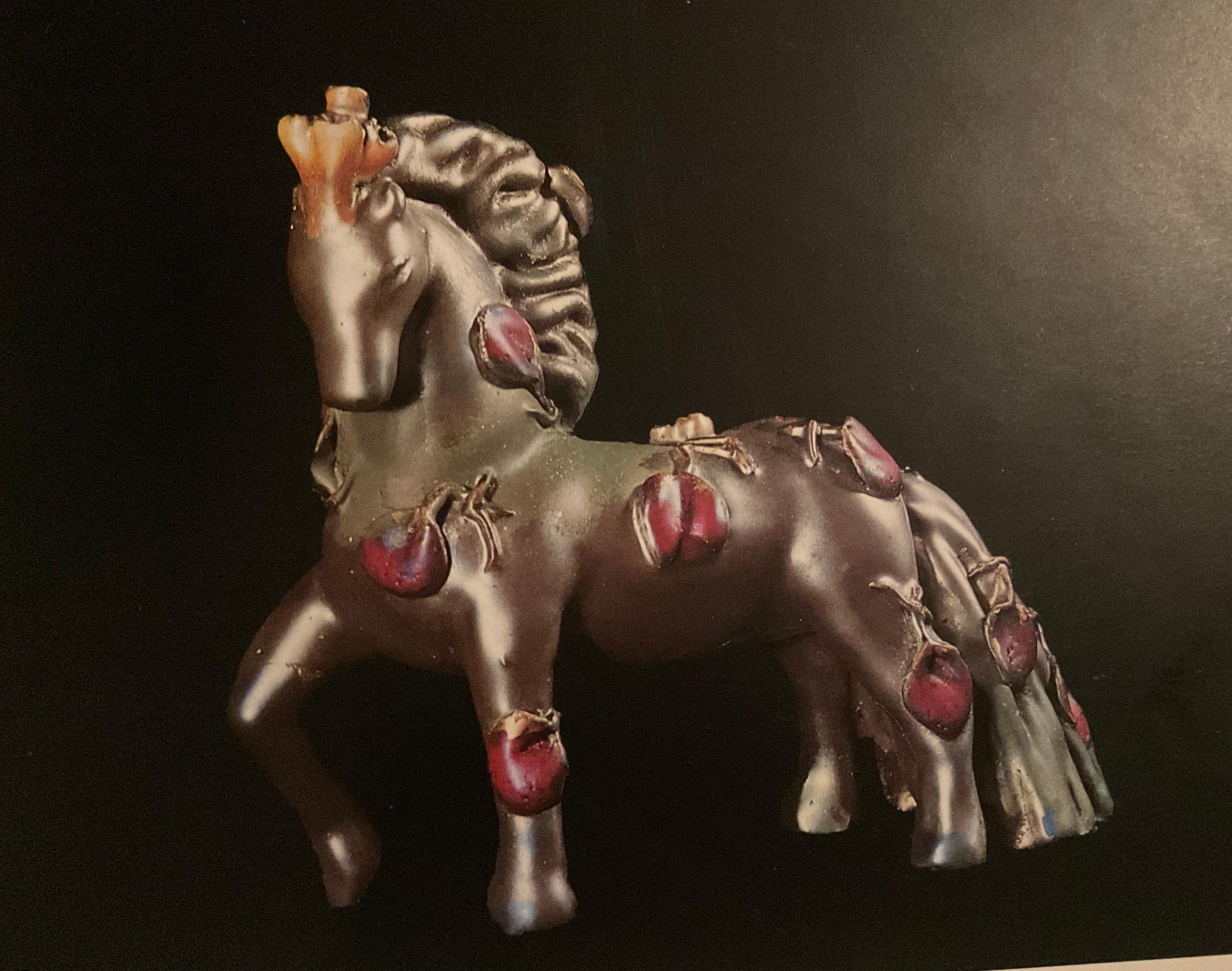 PIETRO MELANDRI - Cavallino in ceramica foglie in rilievo smaltate - ITALIA 1960 en venta 5
