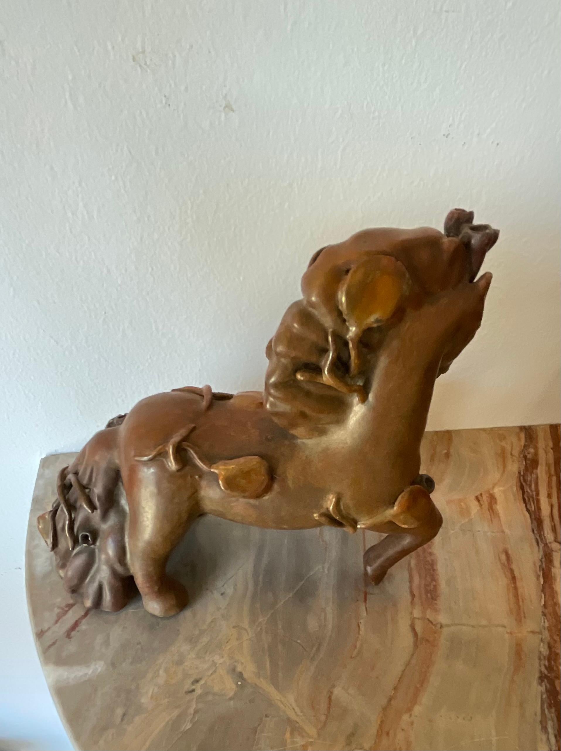 PIETRO MELANDRI - Cavallino in ceramica foglie in rilievo smaltate - ITALIA 1960 siglo XX en venta