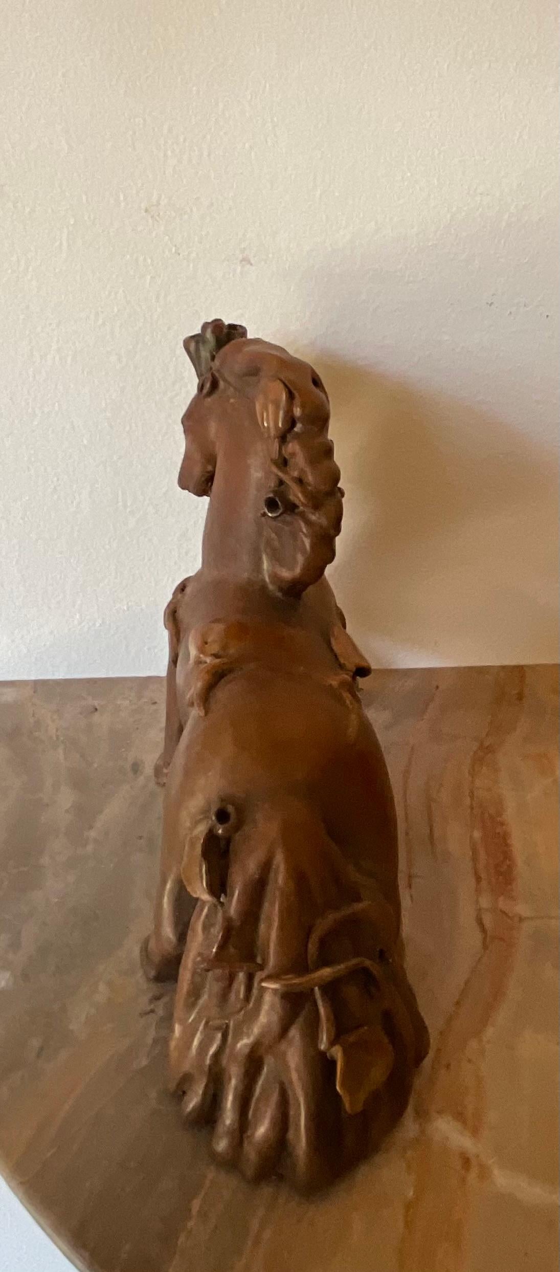 PIETRO MELANDRI - Cavallino in ceramica foglie in rilievo smaltate - ITALIA 1960 en venta 1