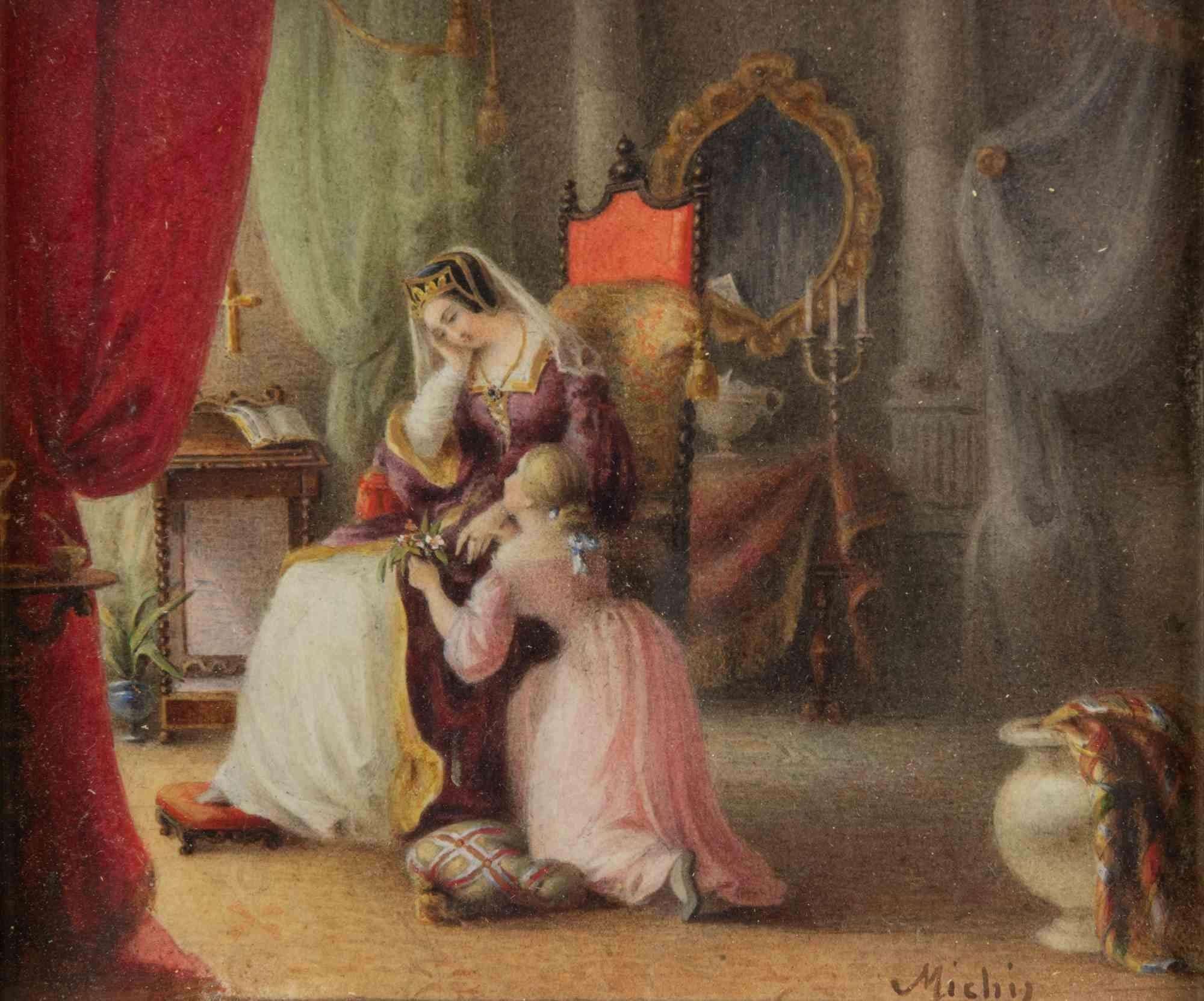 Scena di cortigiana - Dipinto di Pietro Michis - Fine XIX secolo in vendita 3