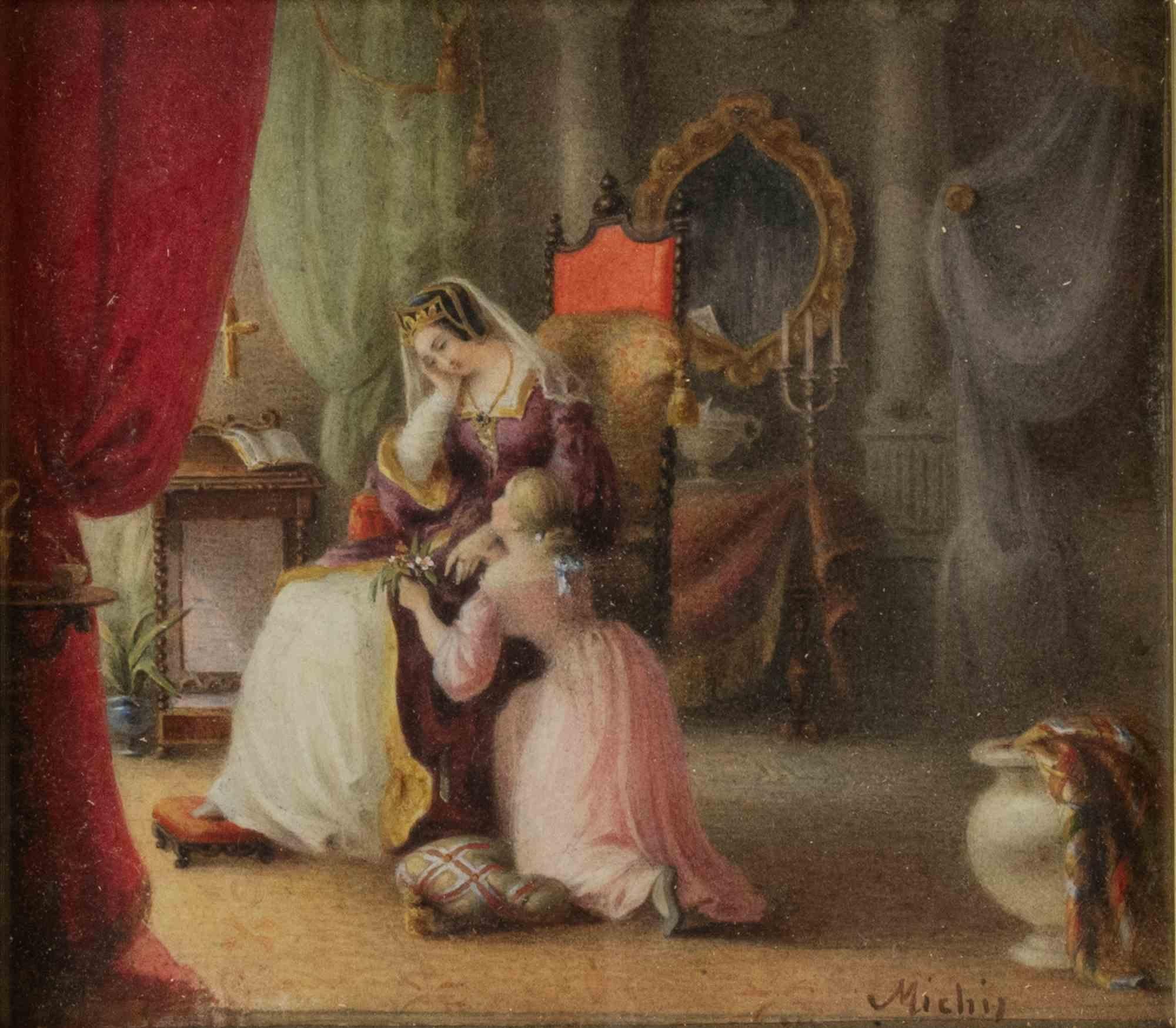 Olio su cartone realizzato da Pietro Michis (1836-1903) alla fine del XIX secolo.

Include una cornice coeva in legno dorato di cm. 28.5x30.

Firmato a mano in basso a destra.

Ottime condizioni.