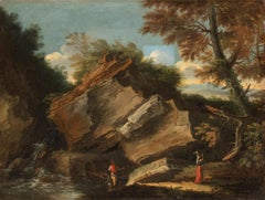 Paesaggio del XVII secolo di Pietro Montanini Olio su tela