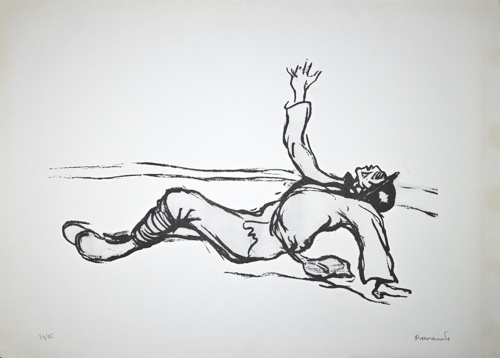 Desperate injured is an original artwork realized by Italian artist Pietro Morando (Alessandria 1889- 1980).

Original Lithograph.

Hand-signed on the lower right in pencil, titled.

Numbered on the lower left, the edition of 24/75