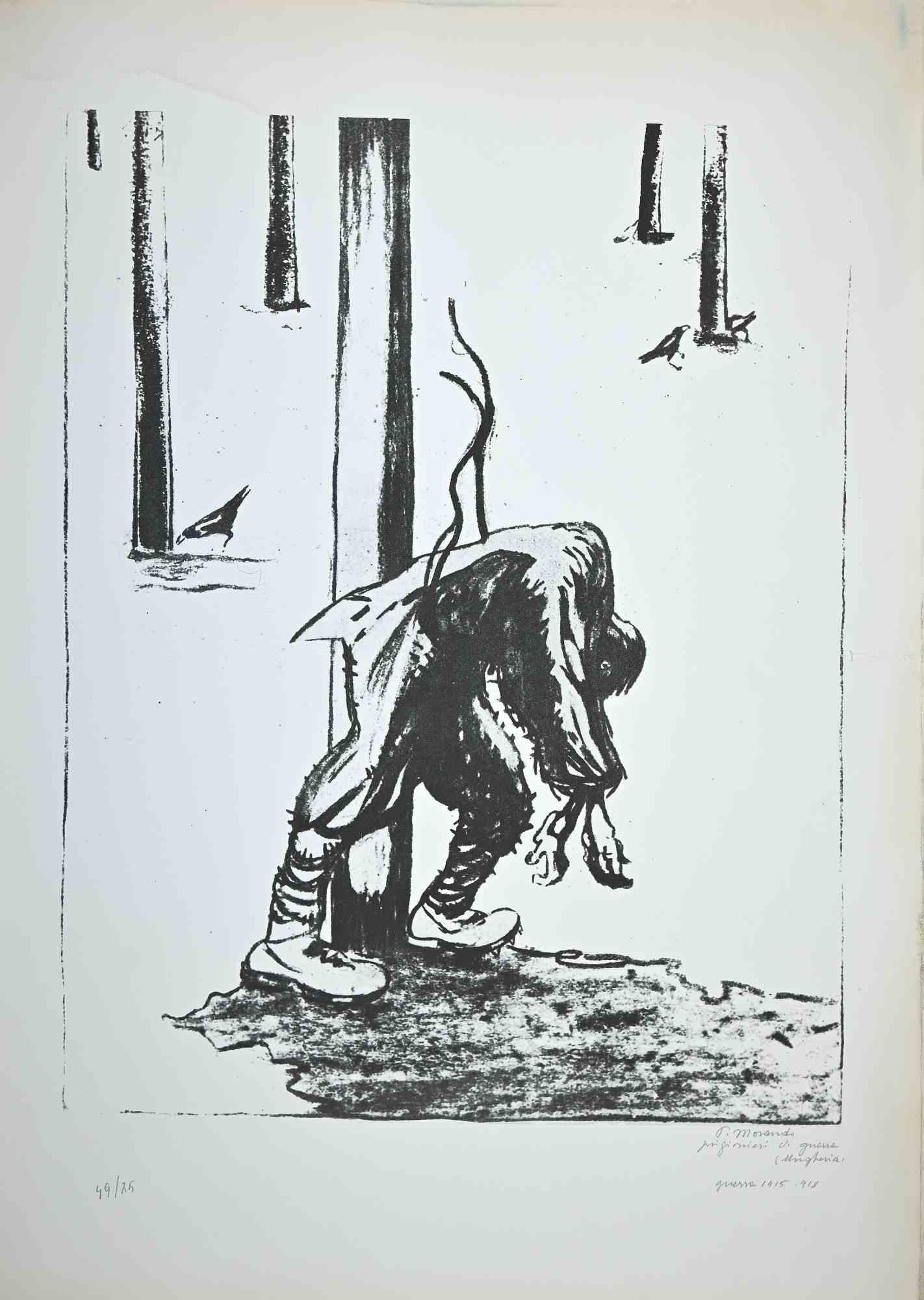 Prisoner is an original artwork realized by Italian artist  Pietro Morando  (Alessandria 1889- 1980).

Lithograph print.

Hand-signed on the lower right in pencil, titled.

Numbered on the lower left, the edition of 49/75 prints.

Good conditions
