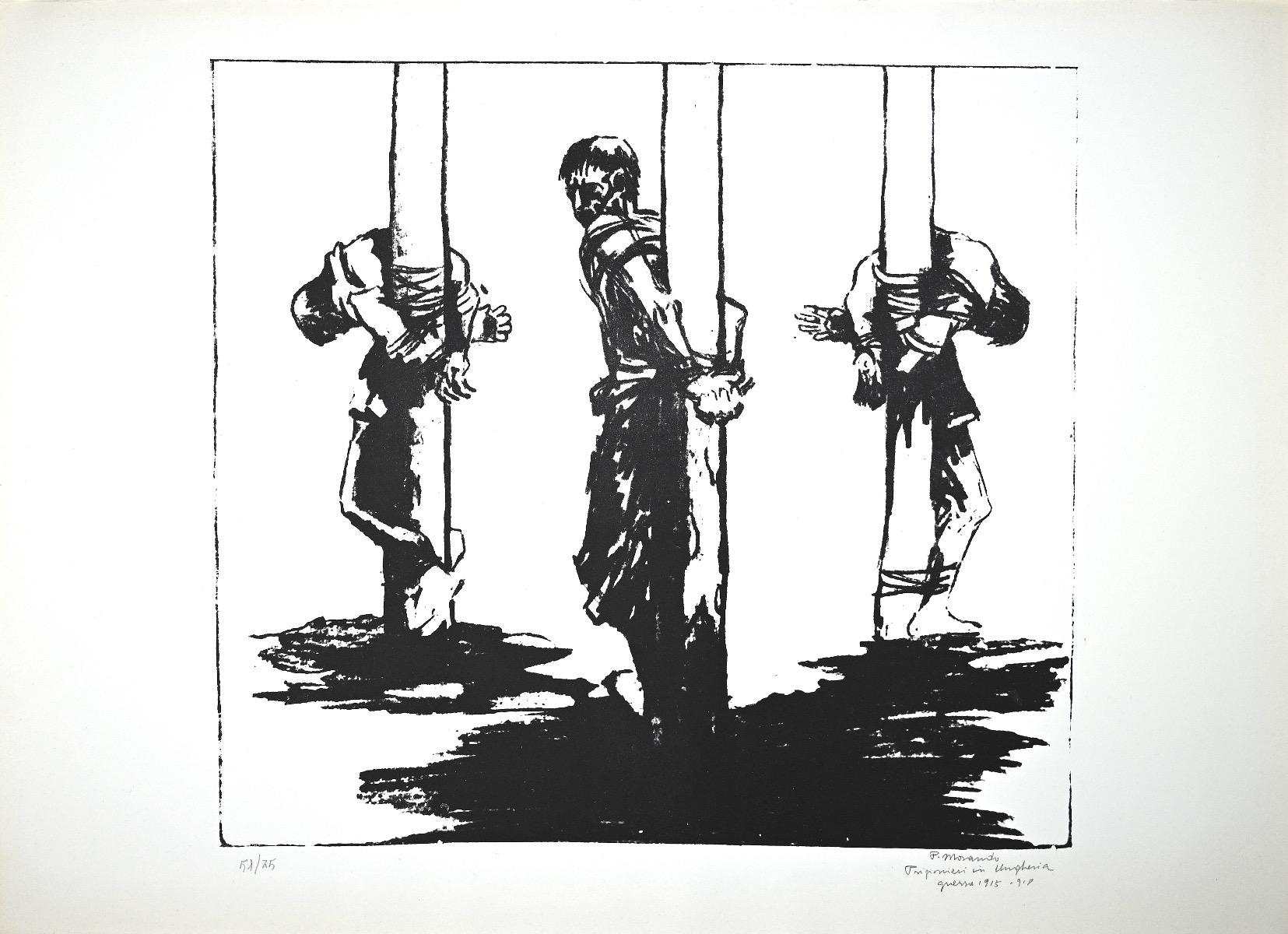 Prisoners in Hungary is an original artwork realized by Italian artist Pietro Morando (Alessandria 1889- 1980).

Lithography print.

Hand-signed on the lower right in pencil, titled, referring to the war" 1915-1918"

Numbered on the lower left, the