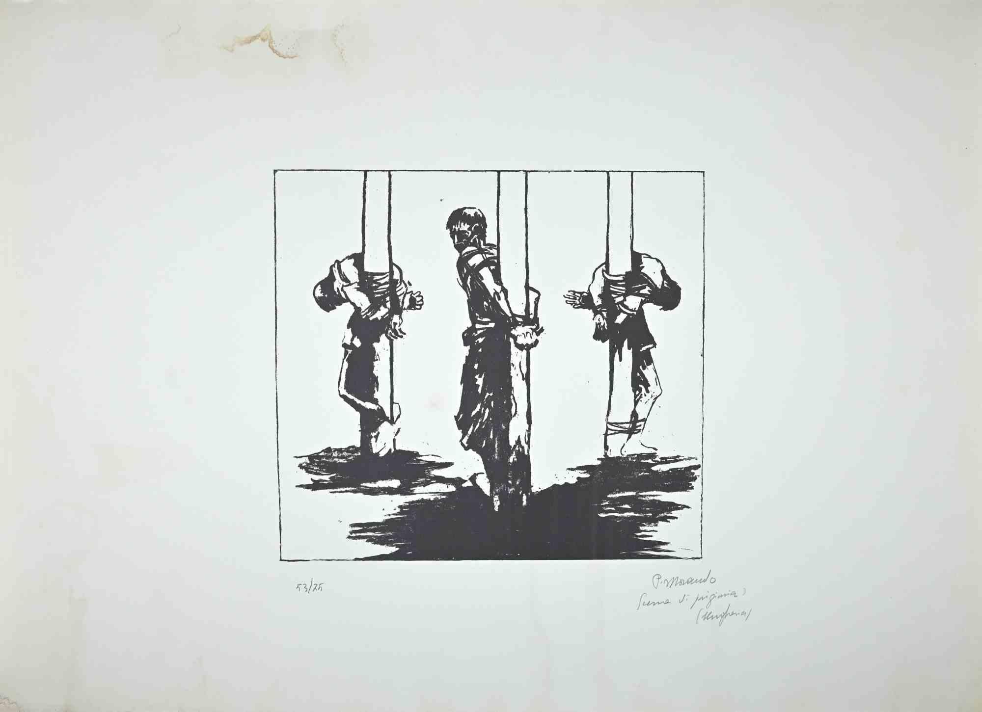 Prisoners en Hongrie - Lithographie originale de Pietro Morando - Années 1950