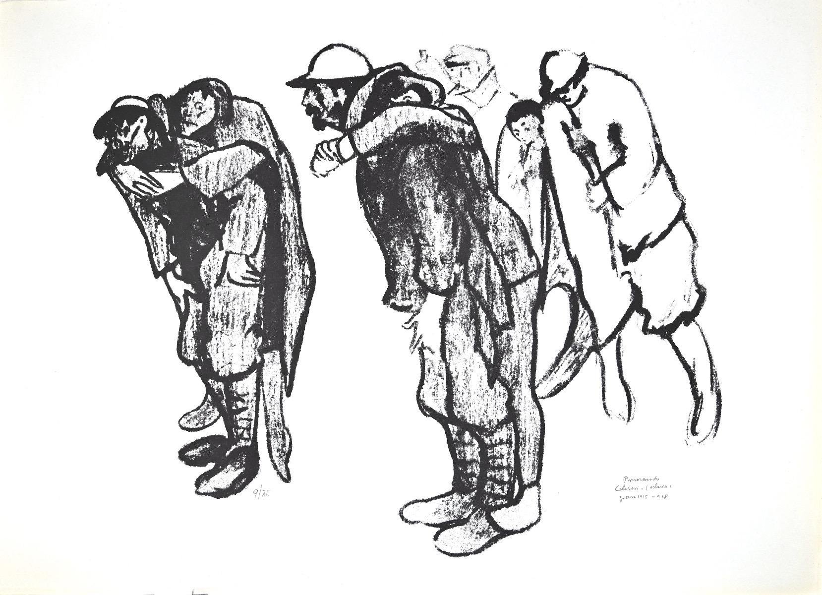Transfert de blessures est une œuvre d'art réalisée par l'artiste italien Pietro Morando (Alessandria 1889- 1980).

Épreuve lithographique.

Signé à la main en bas à droite au crayon, titré, faisant référence à la guerre "1915-1918".

Numéroté en