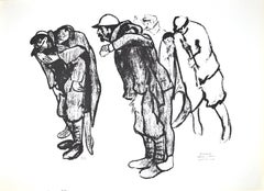 Transfert de blessés - Lithographie originale de Pietro Morando - années 1950
