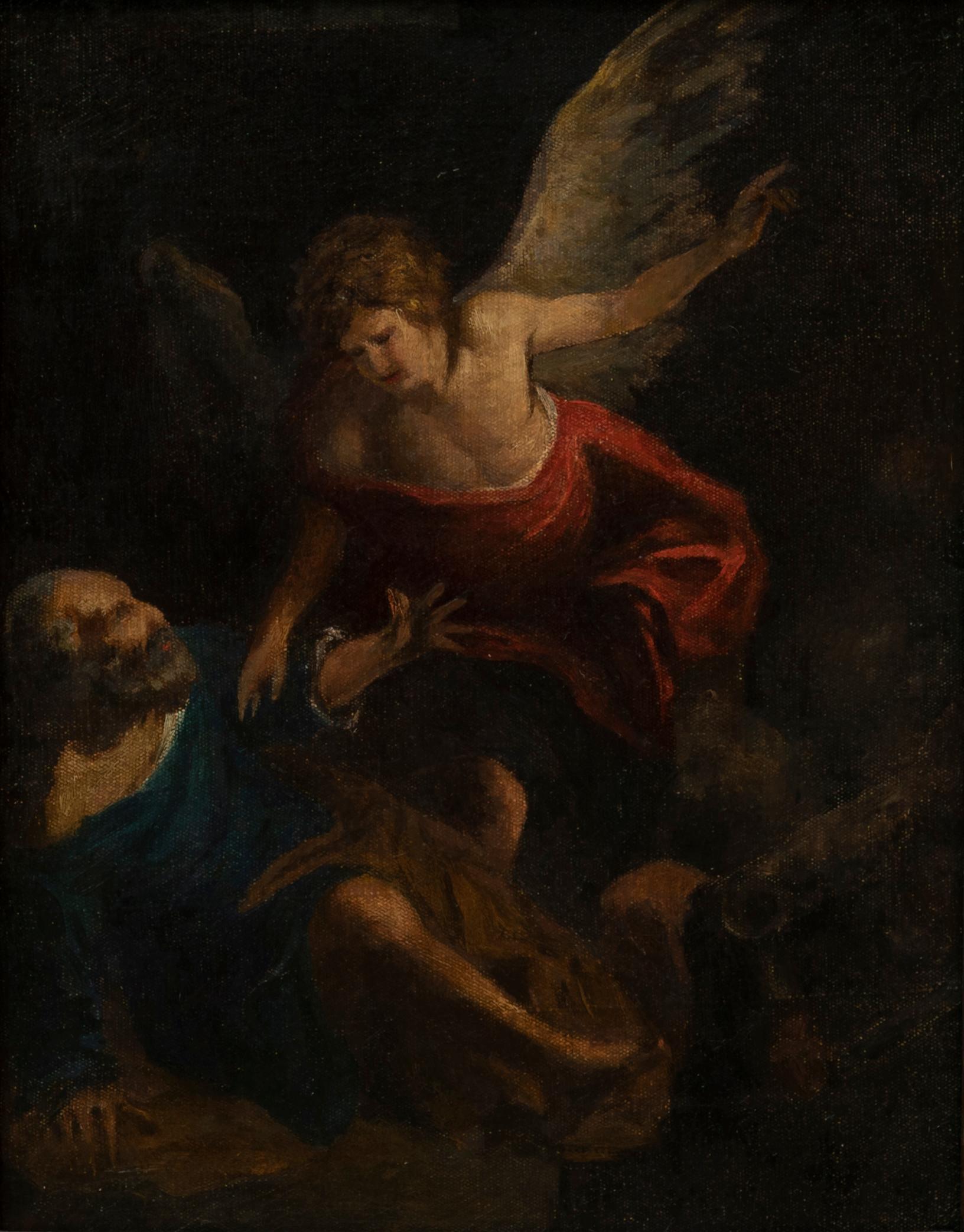 Importante peinture à l'huile sur toile représentant Saint Peters en prison libéré par l'Ange.
L'original est conservé à la Galerie régionale du Palazzo Abatellis à Palerme. 
Elle provient de l'église San Pietro in Vincoli, aujourd'hui disparue, qui
