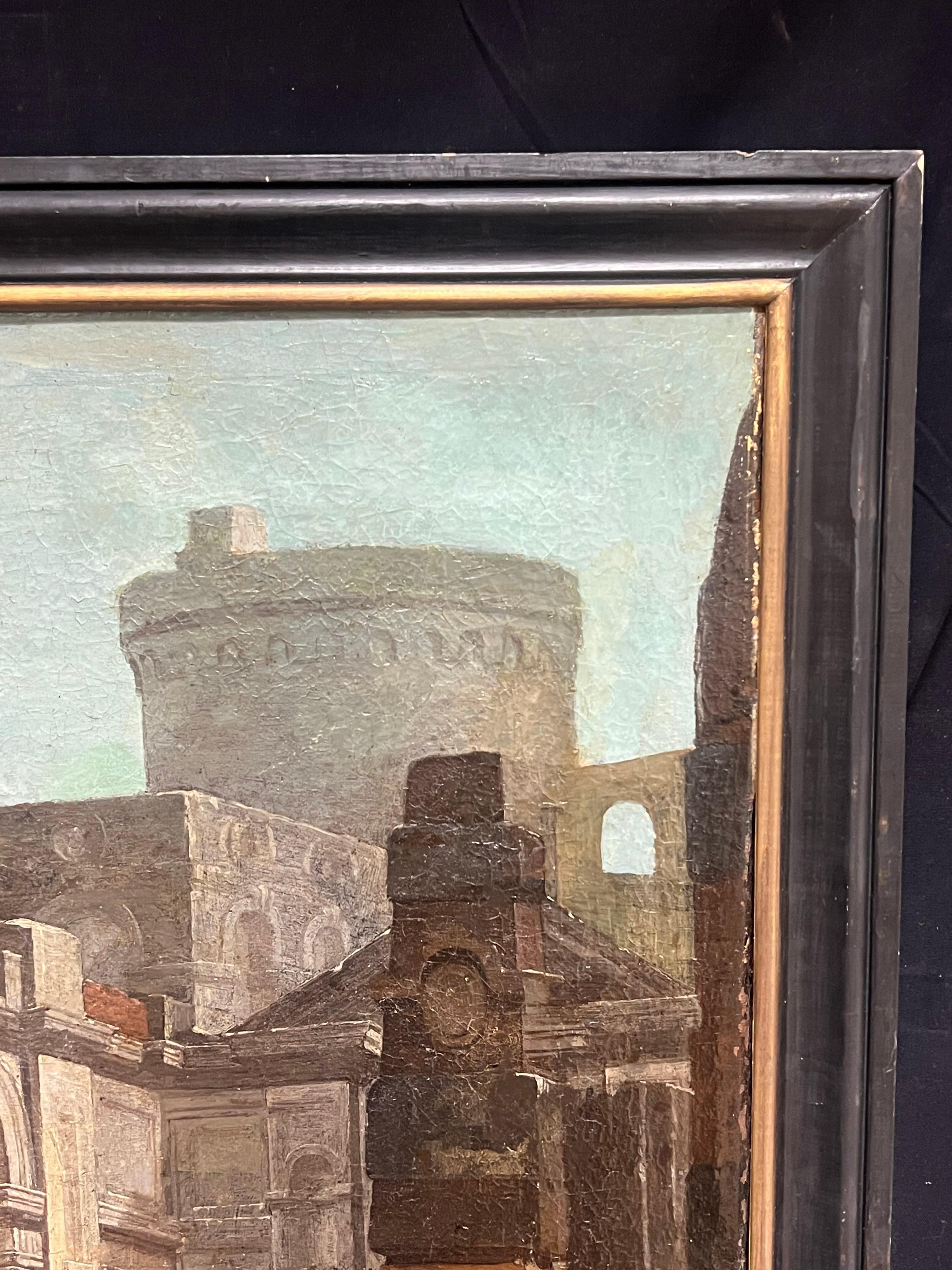 Classical Ruins with Figures Architectural Capriccio 18th Century Italian Oil - Brown Figurative Painting by Pietro Paltonieri il Mirandolese