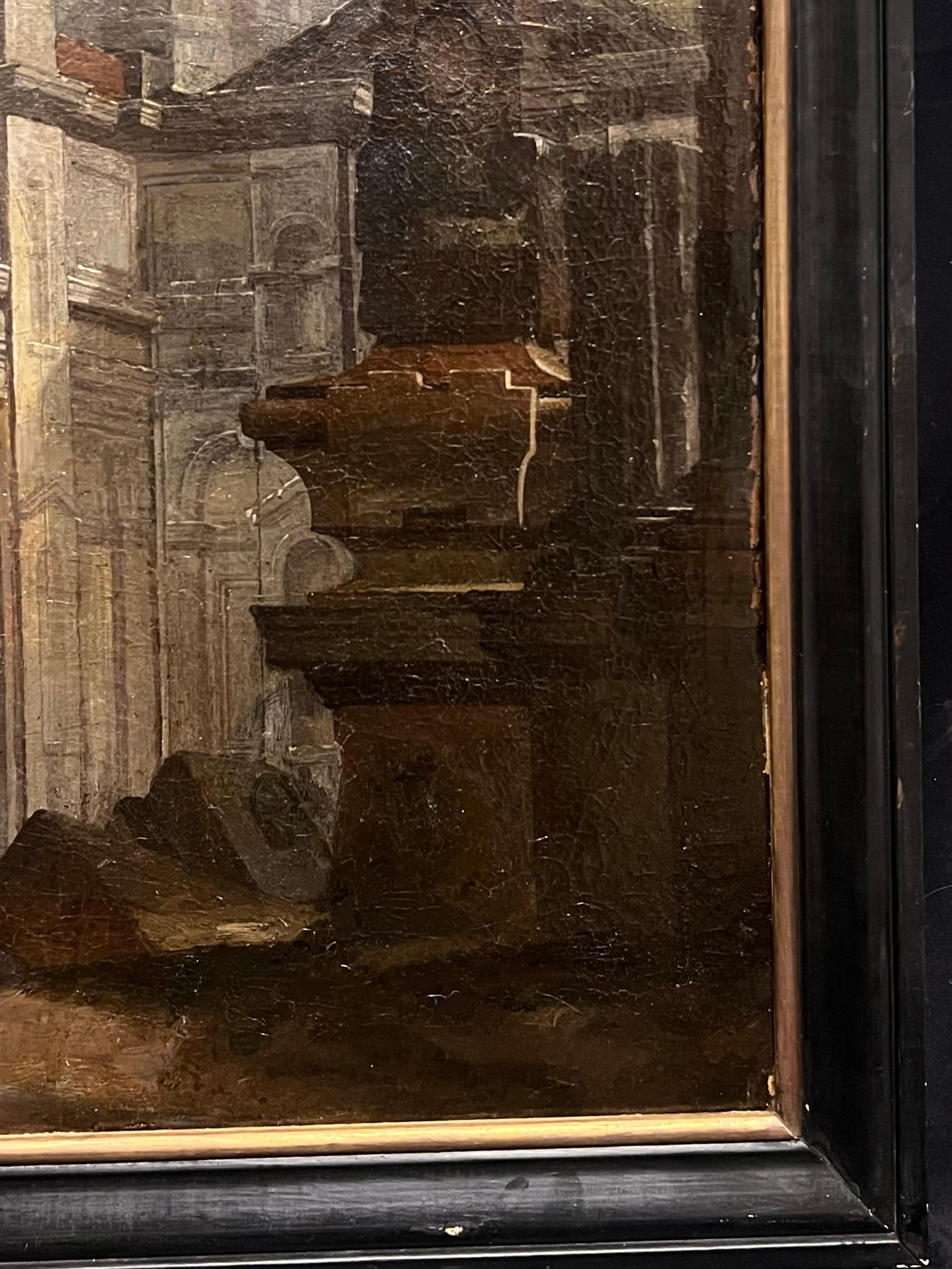 Classical Ruins with Figures Architectural Capriccio 18th Century Italian Oil 1