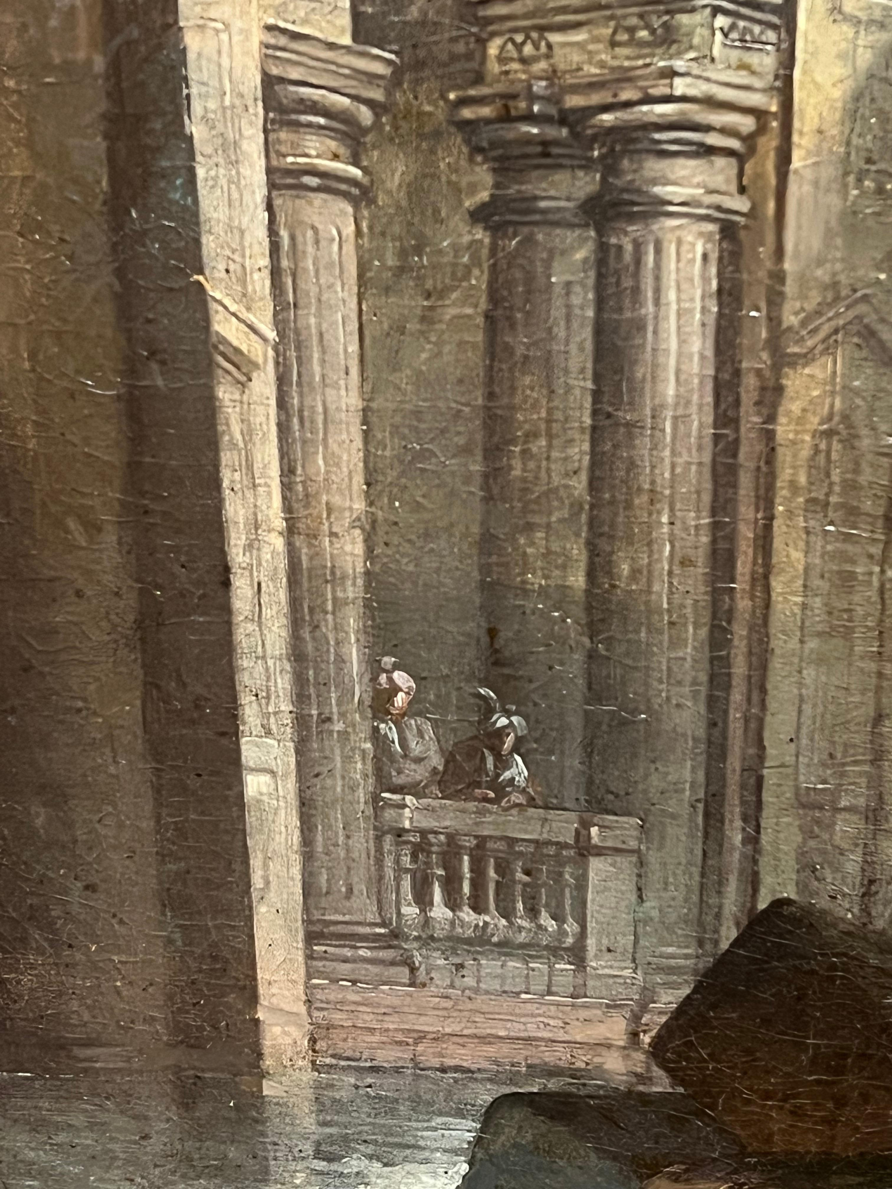 Classical Ruins with Figures Architectural Capriccio 18th Century Italian Oil 2