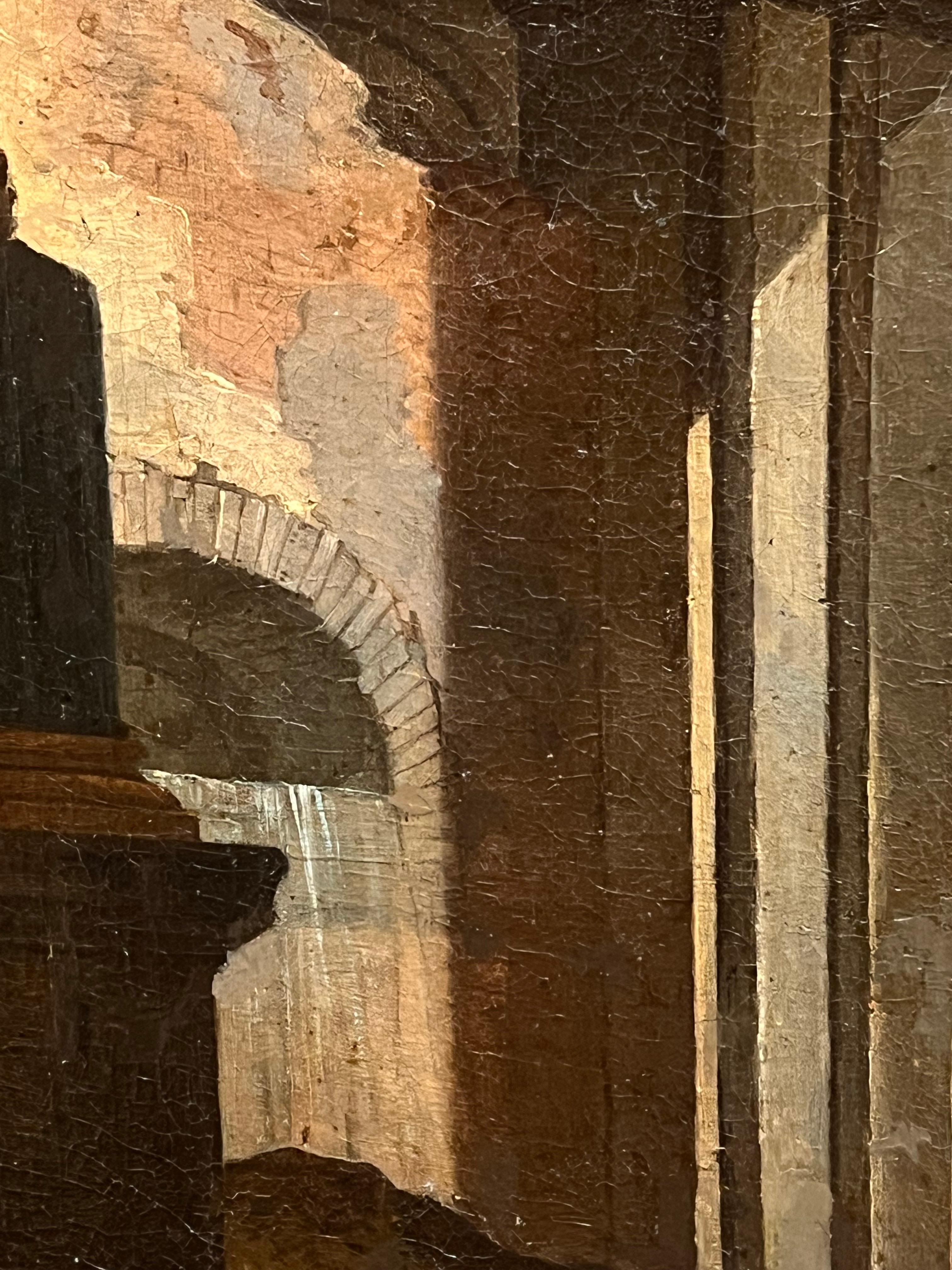 Classical Ruins with Figures Architectural Capriccio 18th Century Italian Oil 4