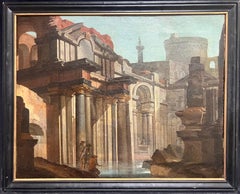 Classical Ruins with Figures Architectural Capriccio 18th Century Italian Oil