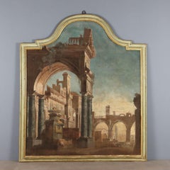 Capriccio architectural avec figures Tempera sur toile. XVIIIe siècle