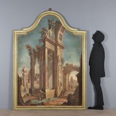 Capriccio Architettonico con Figure Tempera su tela. XVIII secolo