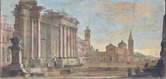 Pair of Italian 18th Century Tempera on Canvas Classical Paintings "Capriccio"