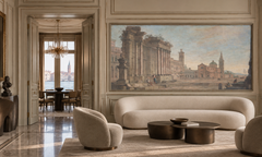 Pair of Italian 18th Century Tempera on Canvas Classical Paintings "Capriccio"