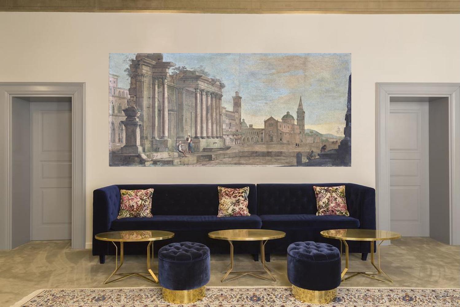 Pareja de pinturas clásicas italianas del siglo XVIII al temple sobre lienzo 